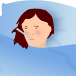 Illness, sick, health condition, thermometer in mouth of a girl