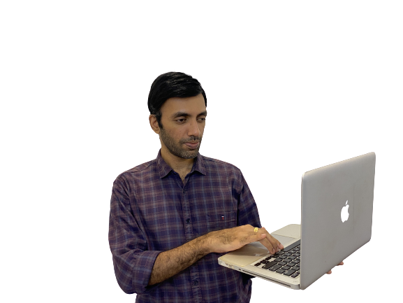 photo of dr prasoon holding a laptop
