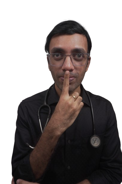 image of dr prasoon showing shushing gesture